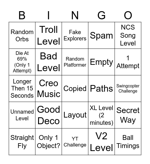 Recent Level 2.2 Bingo Card