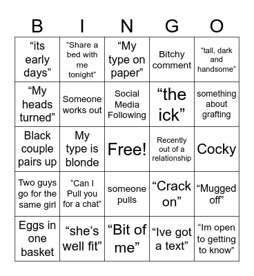 Love Island Bingo Card