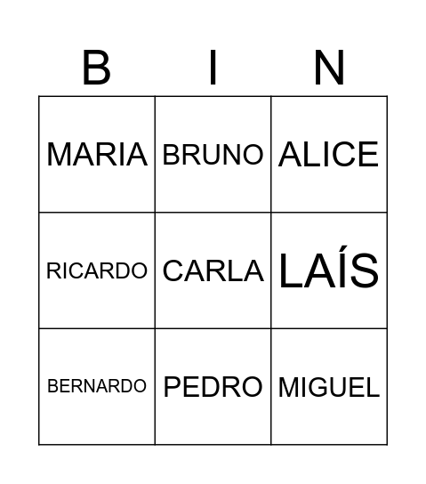 Bingo do nome Bingo Card