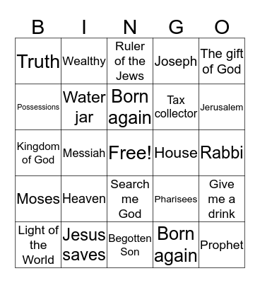 Vacation Bible School Bingo Card