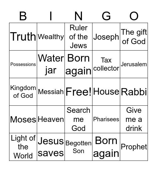 Vacation Bible School Bingo Card