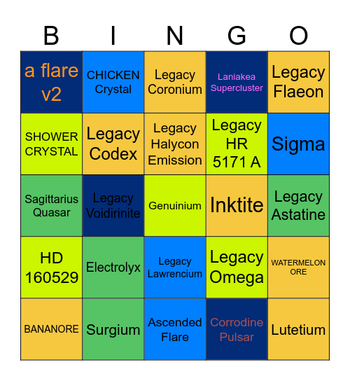 Subworld 1 Bingo Card