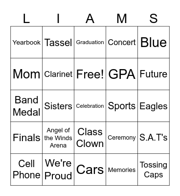 Liam's 2024 Graduation Bingo Card
