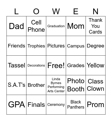 Lowen's 2026 Graduation Bingo Card