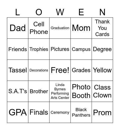 Lowen's 2026 Graduation Bingo Card