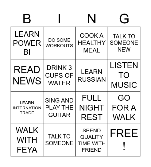 Daliy Bingo Card