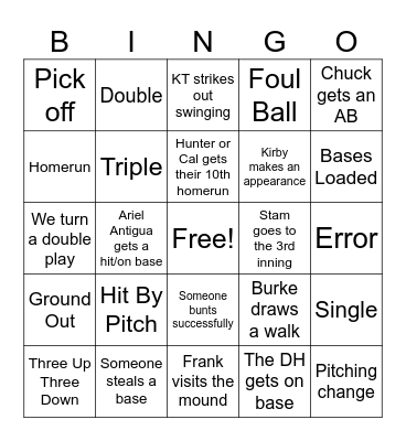 Super Regional Vol Baseball Bingo Card