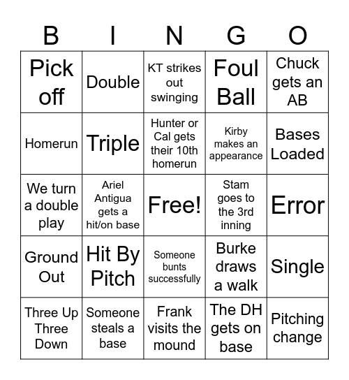 Super Regional Vol Baseball Bingo Card