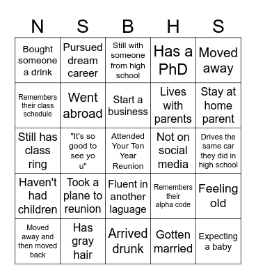 Class of 2011 Reunion Bingo Card