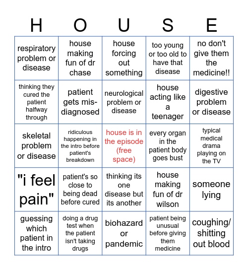 house md bingo v2 Bingo Card