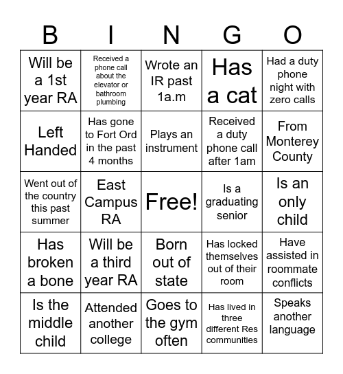 Res Bingo Card