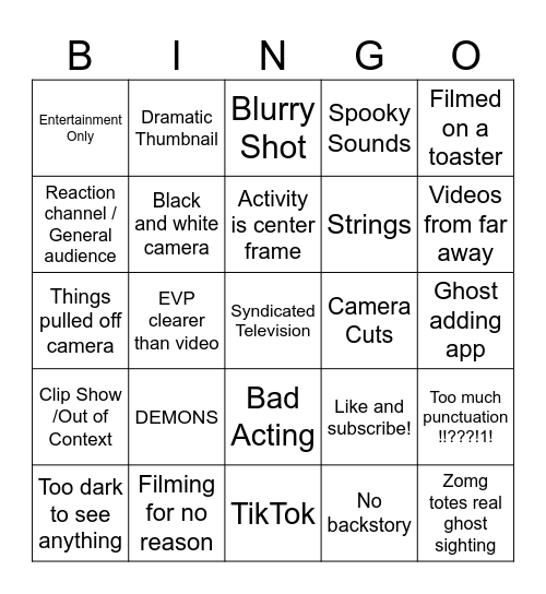 Bullshit Video Bingo Card