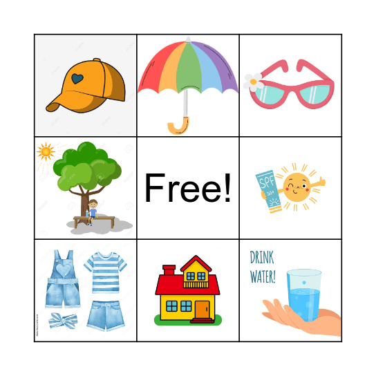 Sun safety Bingo Card