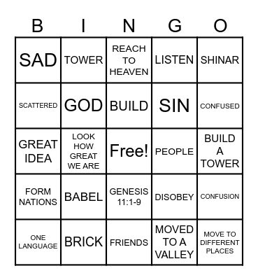 TOWER OF BABEL Bingo Card