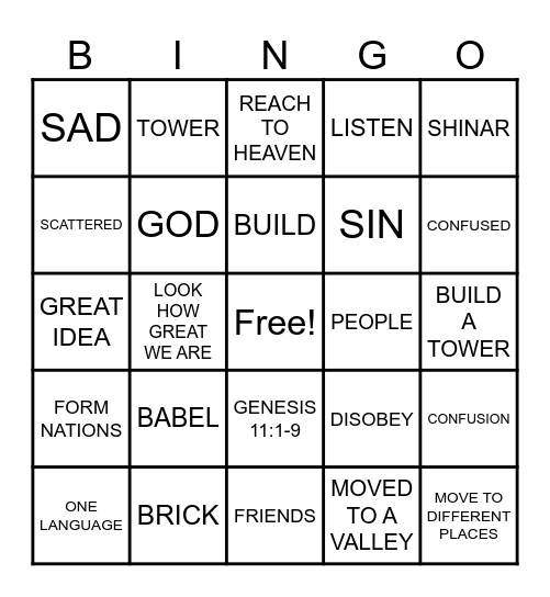 TOWER OF BABEL Bingo Card