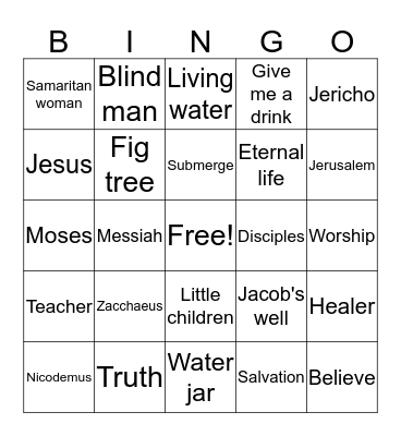 Vacation Bible School Bingo Card