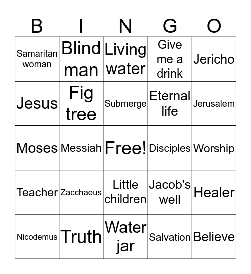 Vacation Bible School Bingo Card