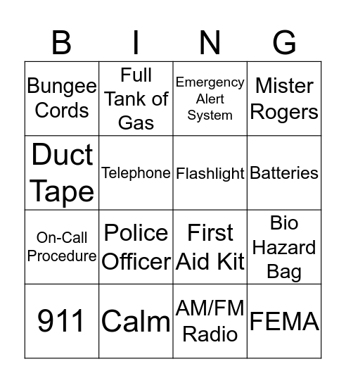 Disaster Drill Bingo  Bingo Card