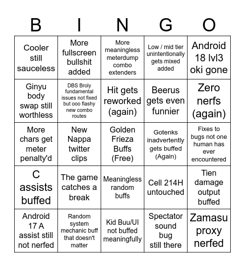 DBFZ patch bingo card Bingo Card