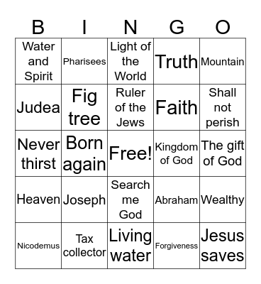 Vacation Bible School Bingo Card