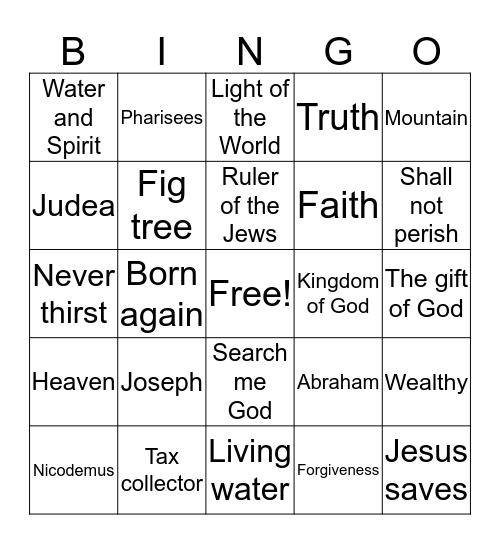 Vacation Bible School Bingo Card