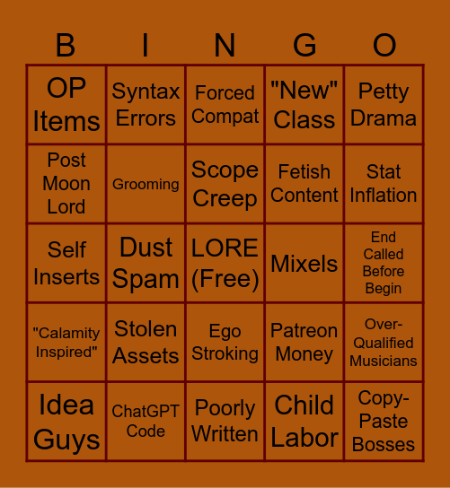 tModlet Bingo Card
