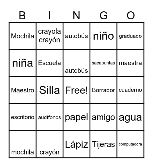 Escuela Loteria Bingo Card