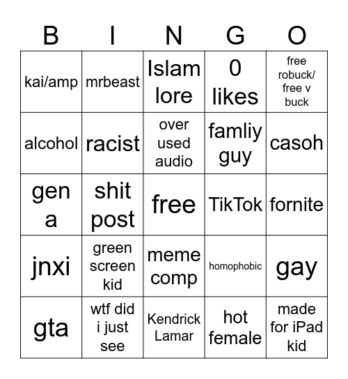 yt bingo Card