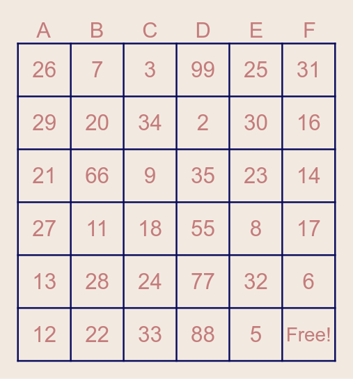 B I N G O Bingo Card