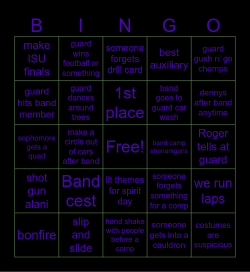 24-25 Marching Band Bingo Card