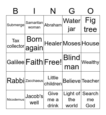 Vacation Bible School Bingo Card