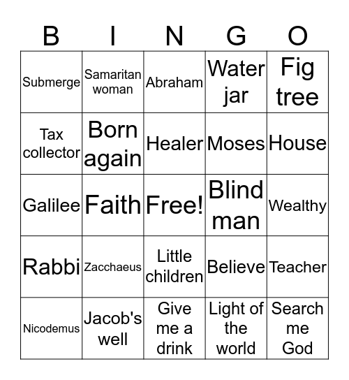 Vacation Bible School Bingo Card