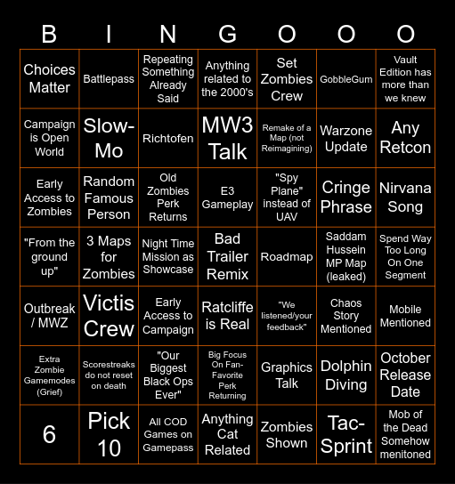 BLACK OPS 6 EVENT Bingo Card
