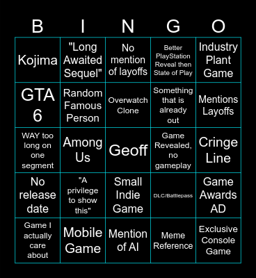 SummerGamesFest Bingo Card