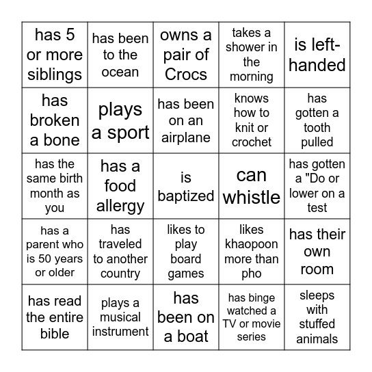 Find someone who... Bingo Card