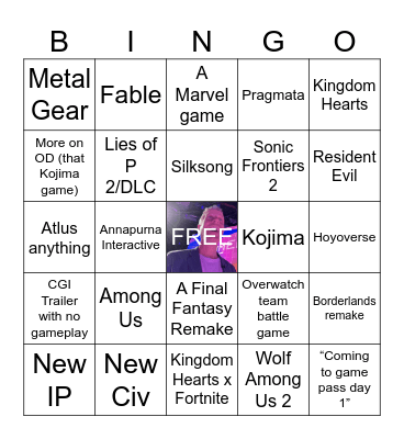 Summer Game Fest 2024 Bingo Card