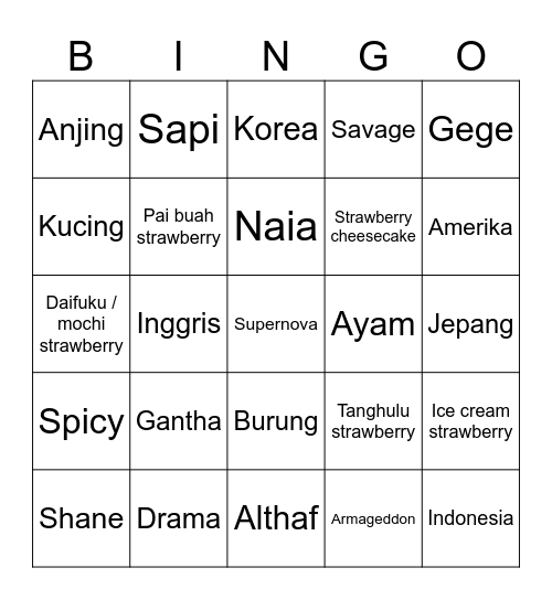 TRIS Bingo Card