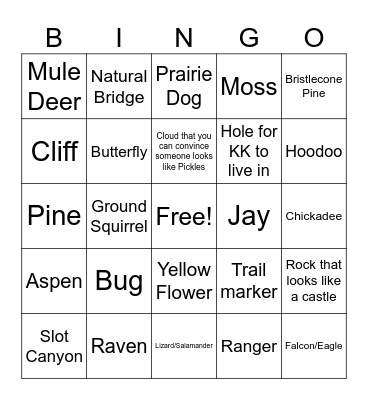 Bryce Canyon/Snow Canyon Bingo Card