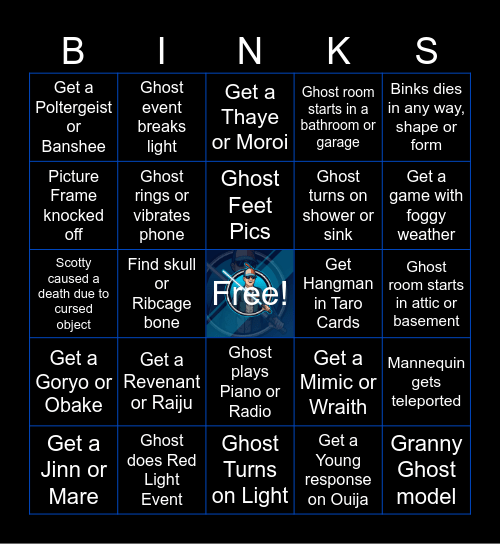 Binks Phasmo Bingo Card