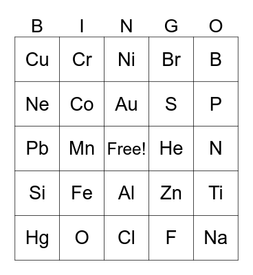 CHEMISTRY BINGO Card