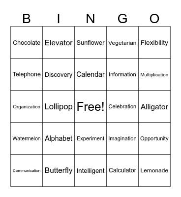 Word Bingo Card