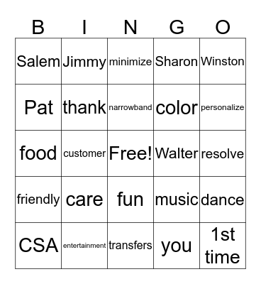 Call Center Bingo Card