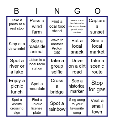 Proton road trip Bingo! Bingo Card