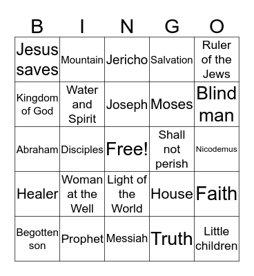 Vacation Bible School Bingo Card