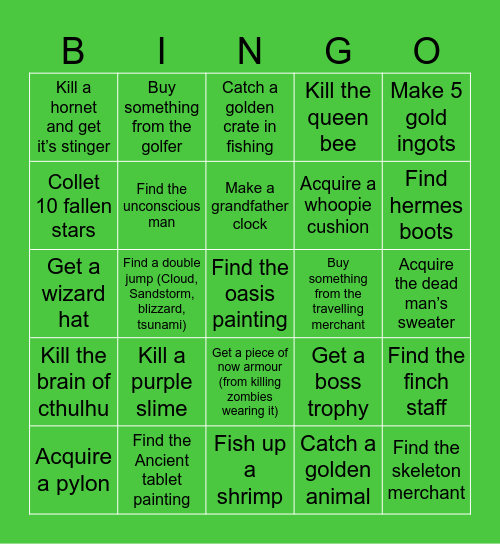 Terraria Bingo Card