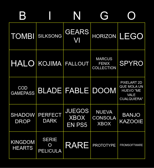 NO "E3" Bingo Card