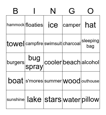 Camping Themed Bingo Card