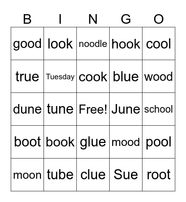 Phonics: oo, ue, u_e Bingo Card