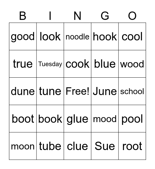 Phonics: oo, ue, u_e Bingo Card