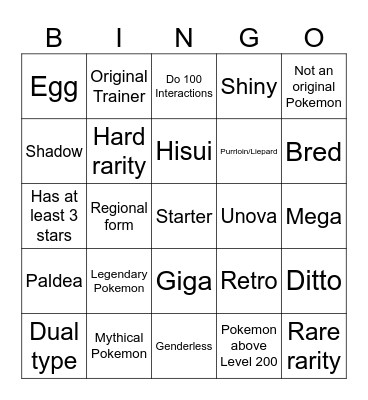 Pokeheroes Interaction Bingo Card